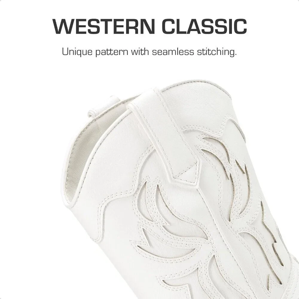 ⚡Girls White Square Toe Mid Calf Cowgirl Boots Western Fashion Riding Shoes